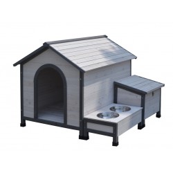 Wooden Dog House with Storage & Bowls