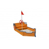 Wooden Flag Ship Sandpit with Bench Seats