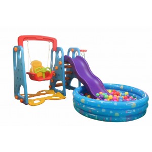 Blue Indoor  Outdoor Kid's Slide Swing Set with Ball Pool and 200 Balls