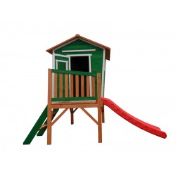 Green Wooden Outdoor Playhouse with Slide
