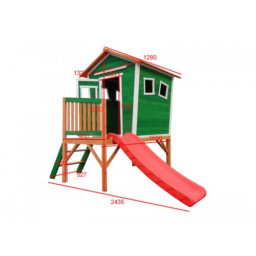 Green Wooden Outdoor Playhouse With Slide, Wooden Outdoor Playhouse With Slide