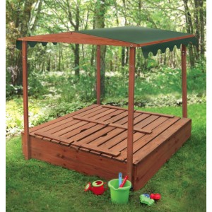 Wooden Sandpit with Bench Seats and Sun Shade