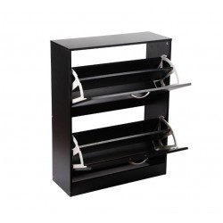 2 Compartments Wood Shoe Storage Cabinet Black