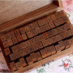 70pc Wooden Box Number Alphabet Letter Wood Rubber Stamp