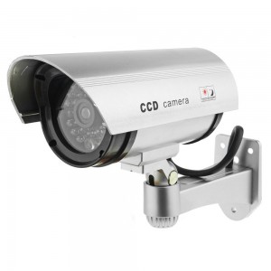 Outdoor Fake Silver Security Camera with Blinking Red Light