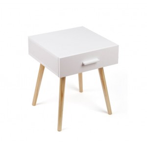 Wooden Leg Bedside Table White